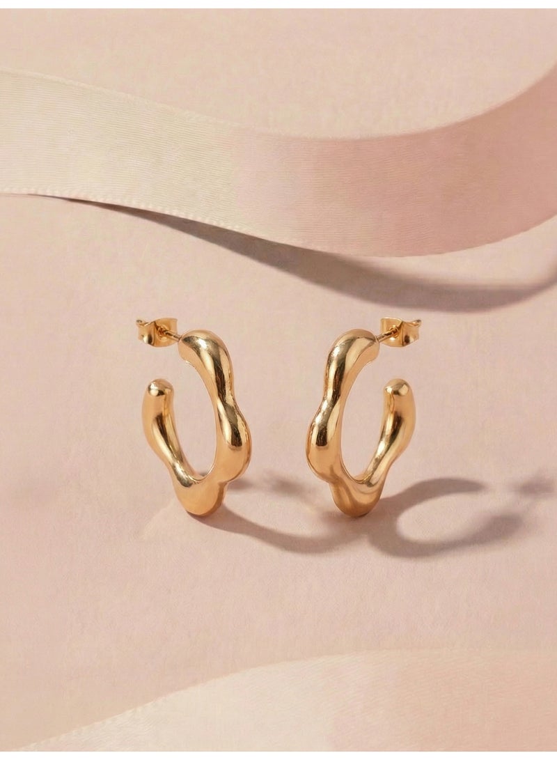 Palmonas 18K Gold Tone Plated Cute Floral Edge Hoop Earrings For Women - Waterproof & Anti-Tarnish - Image 4