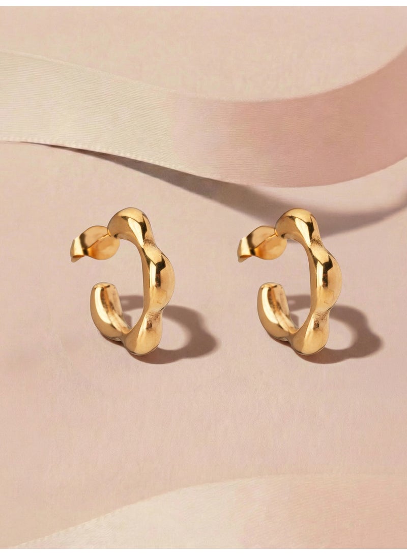 Palmonas 18K Gold Tone Plated Cute Floral Edge Hoop Earrings For Women - Waterproof & Anti-Tarnish - Image 3
