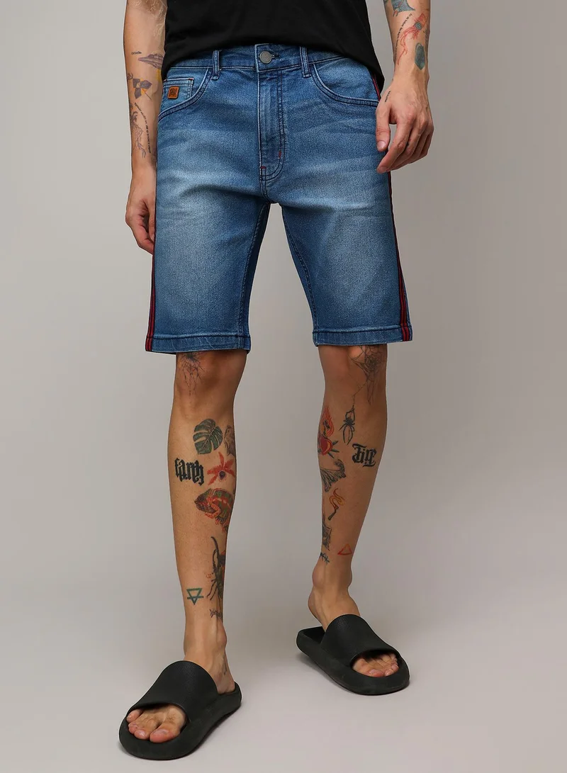 Campus Sutra Men's Side-Striped Medium-Wash Denim Shorts