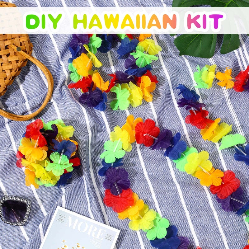Hoteam 24 Counts Hawaiian Leis Necklace Tropical Flower Lei Floral Luau Party Decorations Hawaiian Flower Necklace Luau Necklaces Hula Dance Garland Headbands for Beach Birthday Wedding Party (Rainbow)  - Image 5
