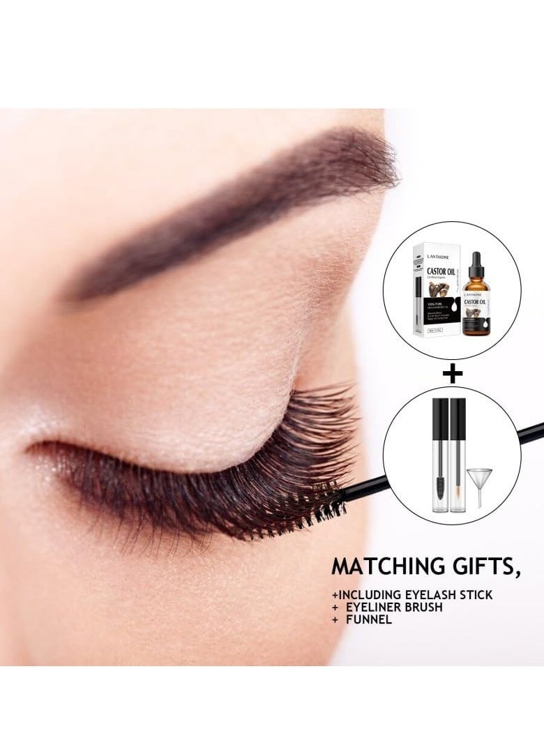 Lanthome - Organic Castor Oil for Hair Growth (50ml), USDA Organic Compliant, 100% Natural Castor Oil Organic Cold Pressed for Eyelash Growth, Ethane Free, Includes Mascara Starter Kit. - Image 1