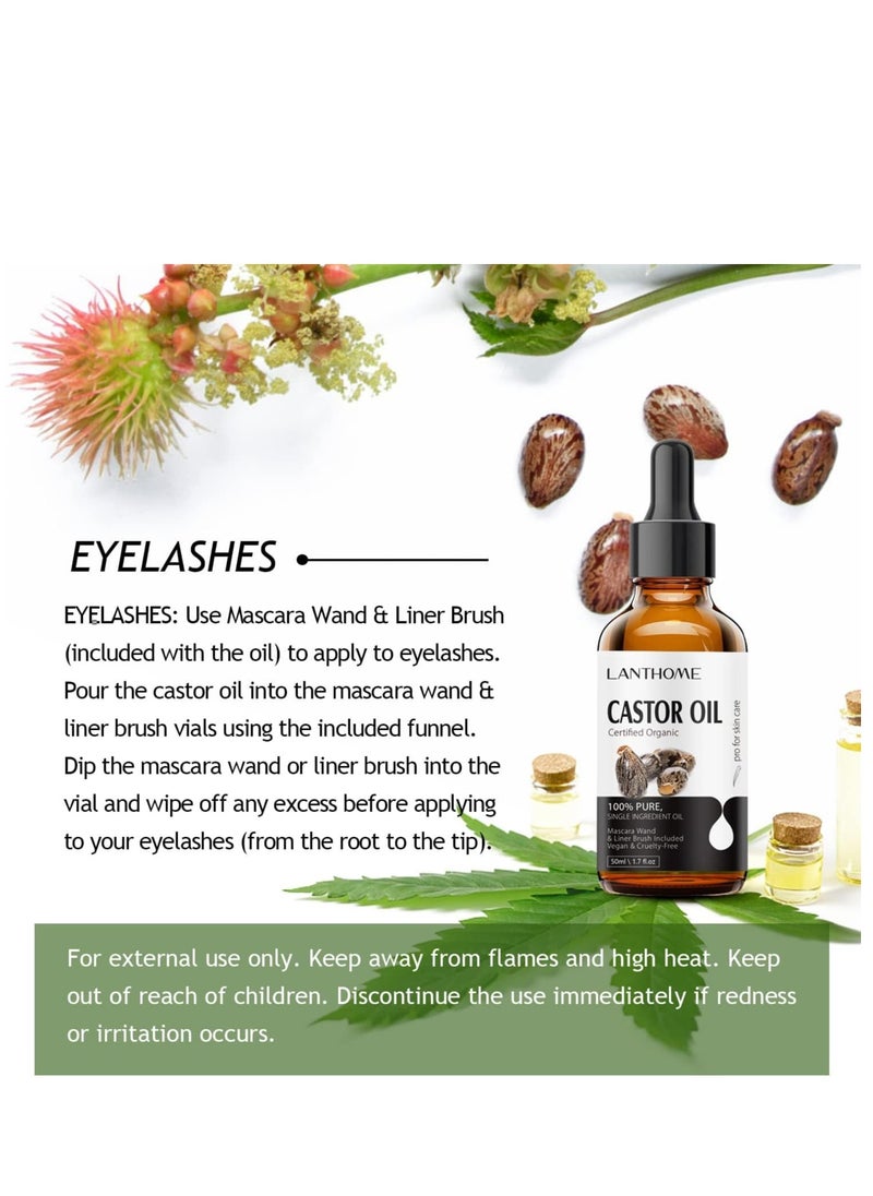 Lanthome - Organic Castor Oil for Hair Growth (50ml), USDA Organic Compliant, 100% Natural Castor Oil Organic Cold Pressed for Eyelash Growth, Ethane Free, Includes Mascara Starter Kit. - Image 1