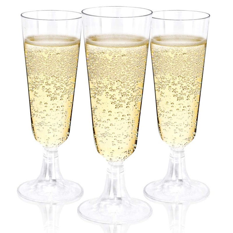 BUCLA 100 Pack Clear Plastic Champagne Flutes- 5OZ Plastic Champagne Glasses- Premium Quality Clear Disposable Cups-Ideal for Parties& Weddings
