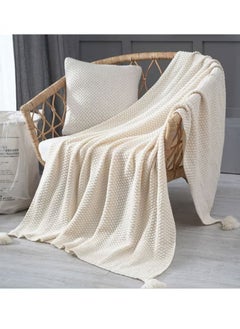 EzzySo Tassel Design Warm Blanket Polyester Cream Coloured 130x170cm 