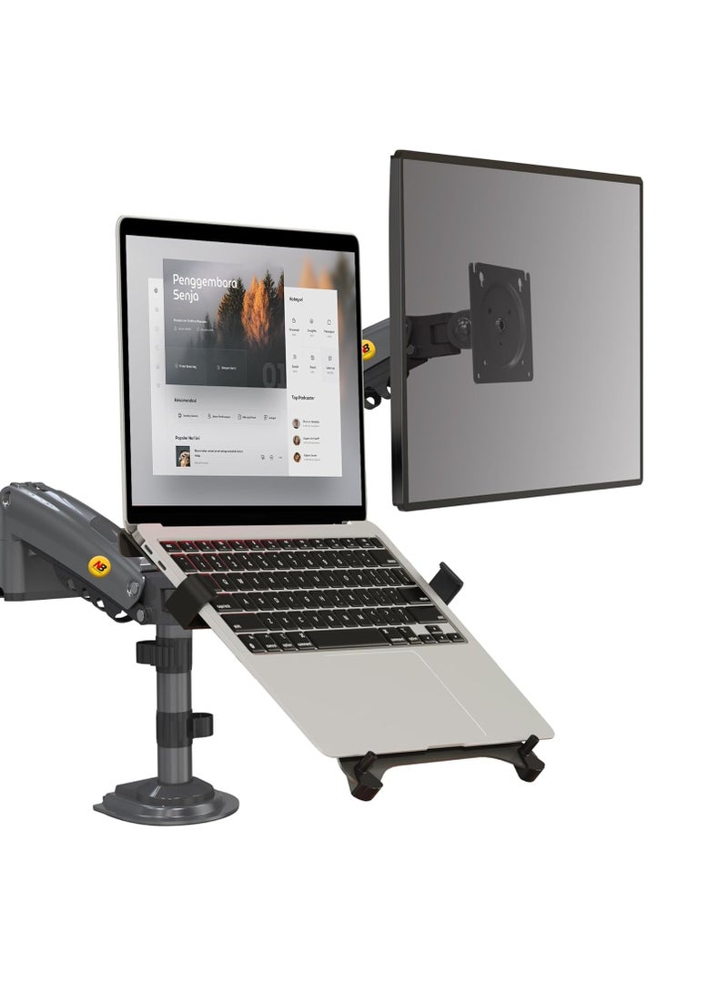 NB NORTH BAYOU H180-FP Dual Arm Shock Absorber 17"-27" Monitor Holder and 10"-17" Laptop Stand - Image 1