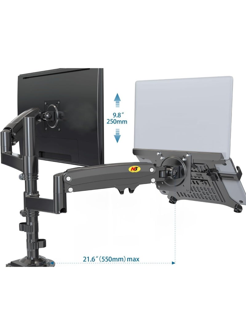 NB NORTH BAYOU H180-FP Dual Arm Shock Absorber 17"-27" Monitor Holder and 10"-17" Laptop Stand - Image 4