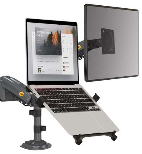 H180-FP حامل شاشة مزدوج الذراع مقاس 17-27 بوصة وحامل كمبيوتر محمول مقاس 10-17 بوصة