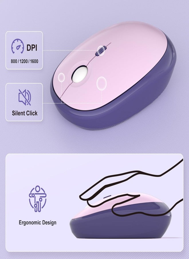 KNOWSQT Wireless Keyboard Mouse Combo - Lovely Purple-Gradient Rainbow Full-Sized Typewriter Colorful Keyboards, Round Keycap Plug Play Retro Cute Keyboards for Windows, Laptop, PC, Desktop, Computer - Image 2
