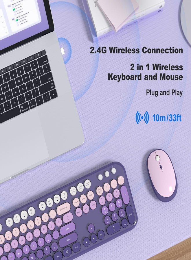 KNOWSQT Wireless Keyboard Mouse Combo - Lovely Purple-Gradient Rainbow Full-Sized Typewriter Colorful Keyboards, Round Keycap Plug Play Retro Cute Keyboards for Windows, Laptop, PC, Desktop, Computer - Image 5