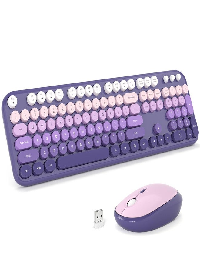 KNOWSQT Wireless Keyboard Mouse Combo - Lovely Purple-Gradient Rainbow Full-Sized Typewriter Colorful Keyboards, Round Keycap Plug Play Retro Cute Keyboards for Windows, Laptop, PC, Desktop, Computer - Image 1