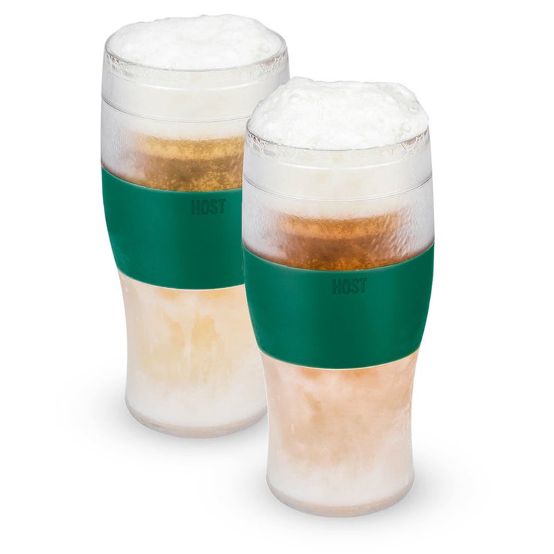 Host Freeze, Frozen Mugs, Freezable Pint Set, Beer Keep Your Drinks Cold, Double Walled Insulated Glasses, Tumbler for Iced Coffee, 16oz, Set of 2, Green - Image 1