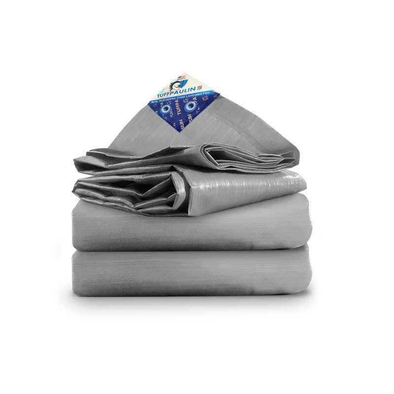 TUFFPAULIN 12FT X 12FT 120 GSM Silver Tarpaulin Tirpal Tadpatri Tharpai Thadika, Extra Strong, Reinforced Eyelets, UV Resistant, 100% Waterproof Virgin, 6 Layer MLCL 3D Rib Technology-1 No. - Image 1