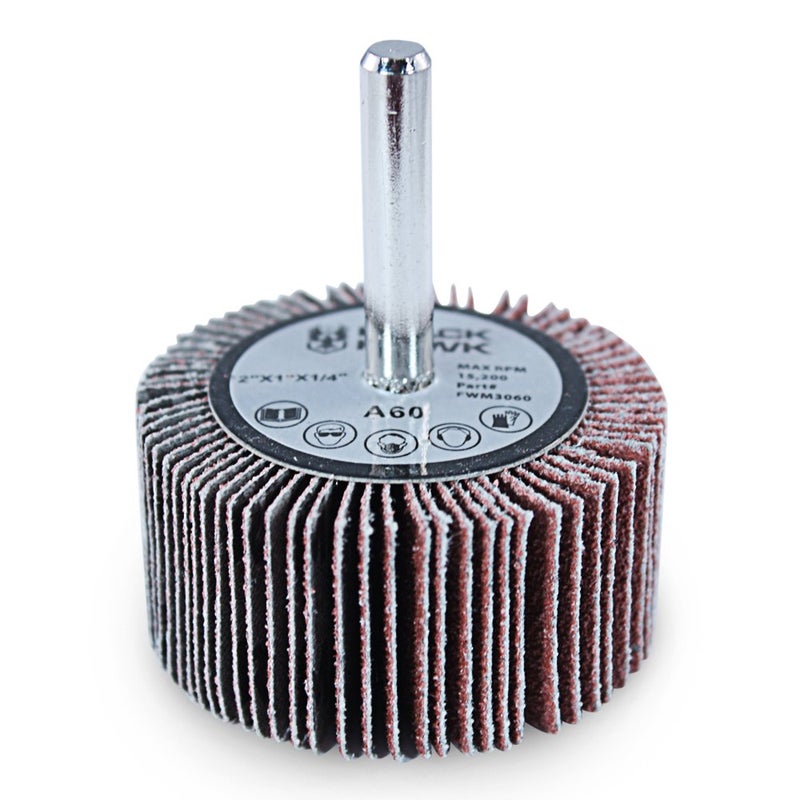 BHA Aluminum Oxide Shank Mounted Flap Wheels, 2” x 1” x 1/4”, 120 Grit - 5 Pack - Image 1