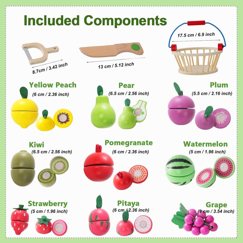 Smartwo Children's Dinette 3 4 Years, Wooden Fruit Basket, Wooden Fruits to Cut, Kitchen Food Toys, Fruits and Vegetables Children's Games, Girl Boy Gift 3 4 5 Years Old - Image 2