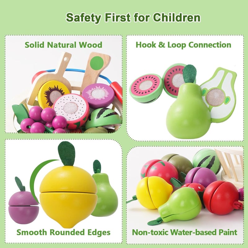 Smartwo Children's Dinette 3 4 Years, Wooden Fruit Basket, Wooden Fruits to Cut, Kitchen Food Toys, Fruits and Vegetables Children's Games, Girl Boy Gift 3 4 5 Years Old - Image 5