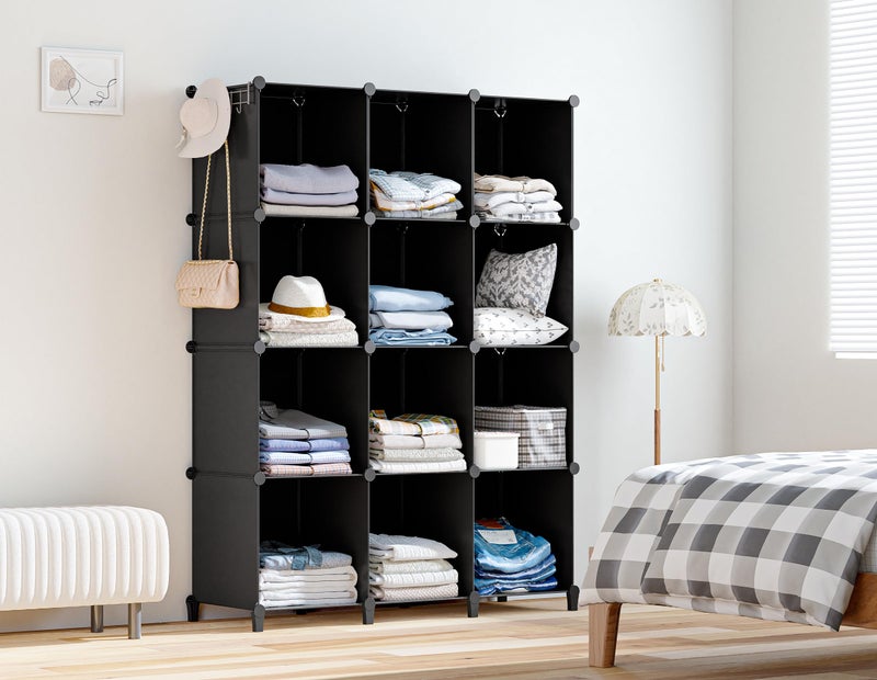 HOMIDEC Closet Organizers and Storage, 12 Cube Storage Organizer, Portable Closet Organization Clothes Shelves for Kids, Closet, Bedroom, Bathroom, Office, Black - Image 2