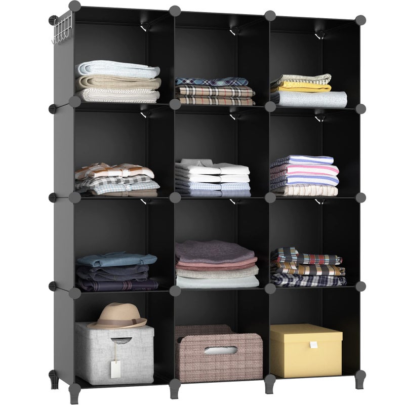 HOMIDEC Closet Organizers and Storage, 12 Cube Storage Organizer, Portable Closet Organization Clothes Shelves for Kids, Closet, Bedroom, Bathroom, Office, Black - Image 1