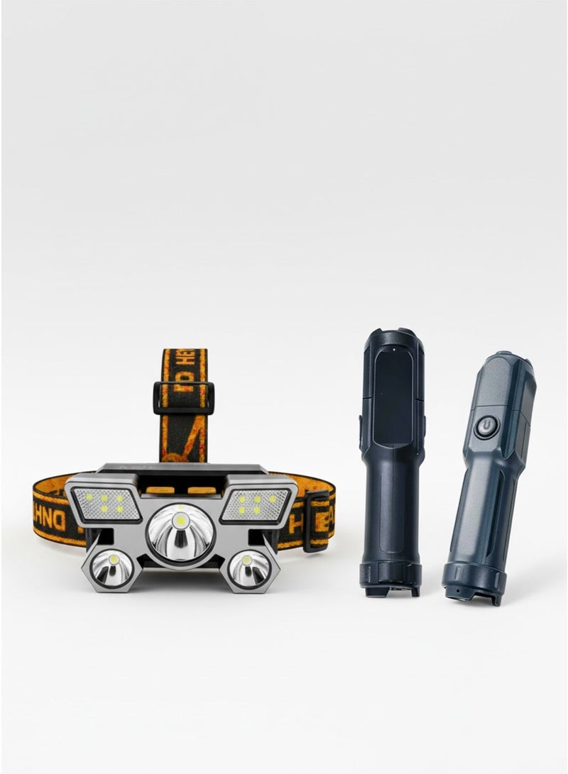 1PCS Outdoor Portable LED Flashlight – USB Rechargeable Zoomable Emergency Torch for Camping, Hiking & Work & UltraBeam X5 Rechargeable LED Headlamp Bundle - Image 1