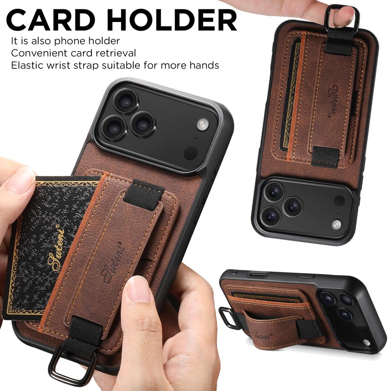 Suteni For Iphone Air H13 Litchi Leather Wrist Strap Wallet Back Phone Case(Brown) - Image 3