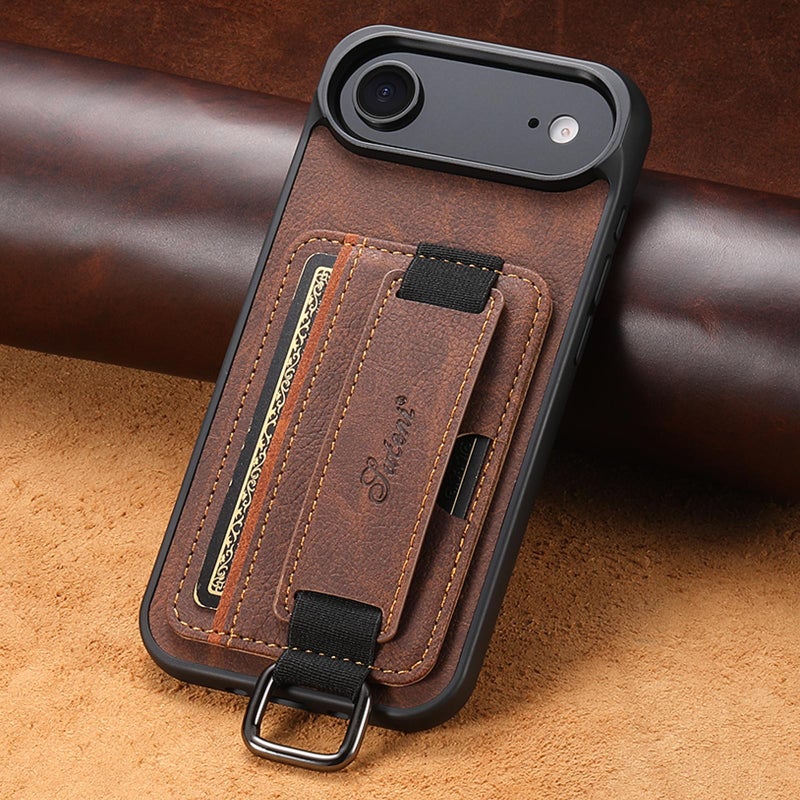 Suteni For Iphone Air H13 Litchi Leather Wrist Strap Wallet Back Phone Case(Brown) - Image 2