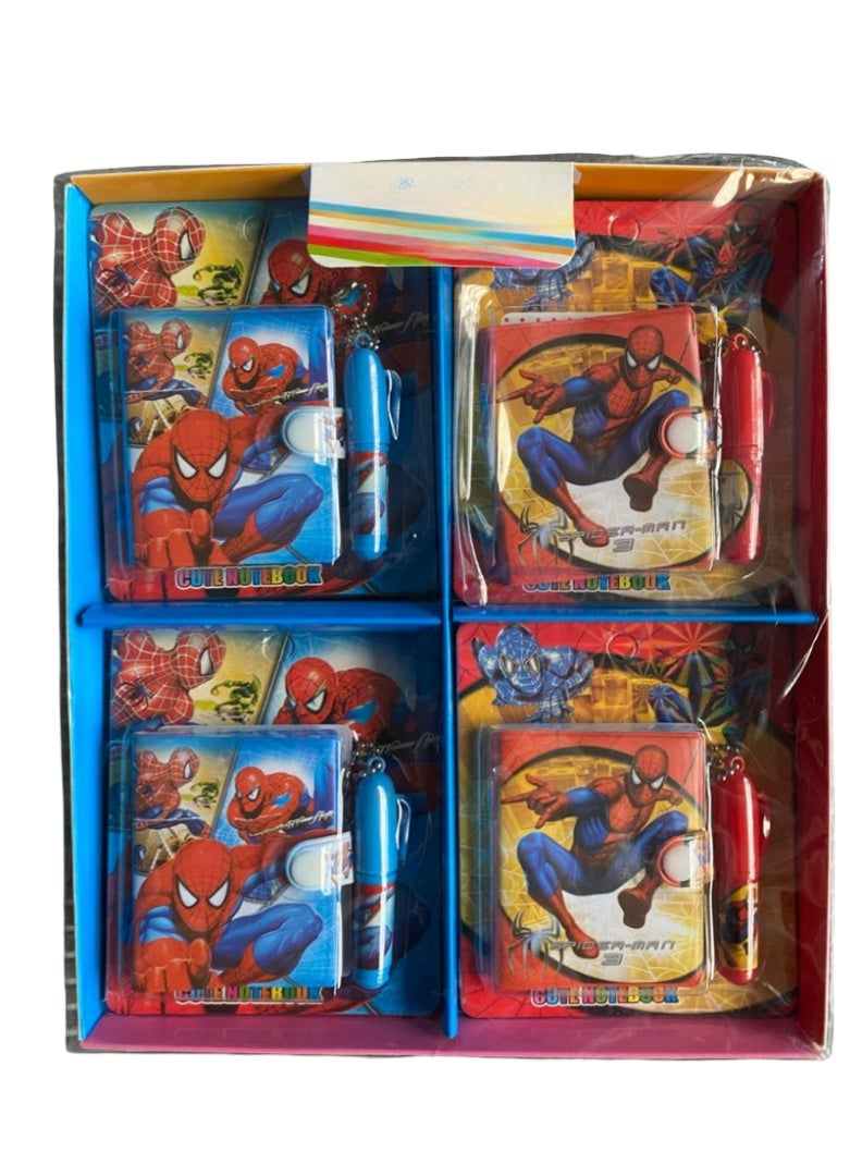 Spiderman design mini lock button diary with pen set of 4 packs ideal for gifts and party favors