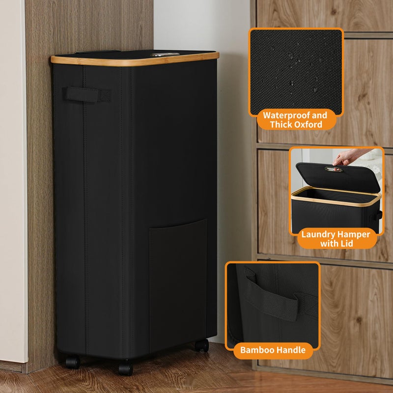Vincona Laundry Basket with Wheels, Dirty Clothes Hamper on Wheels, Rolling Tall Laundry Hamper with lid for Laundry Room, Dorm and Bathroom, 75L Black - Image 3
