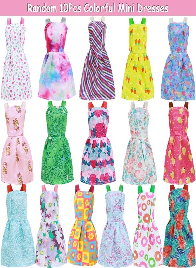 BLIJOLA 43Pcs Doll Clothes and Accessories Pack Including 10 Mini Dresses 3 Handmade Fashion Clothing Outfits Sets 10 Shoes 20 Cute Accessories for 11.5 inch Girl Doll - Image 2