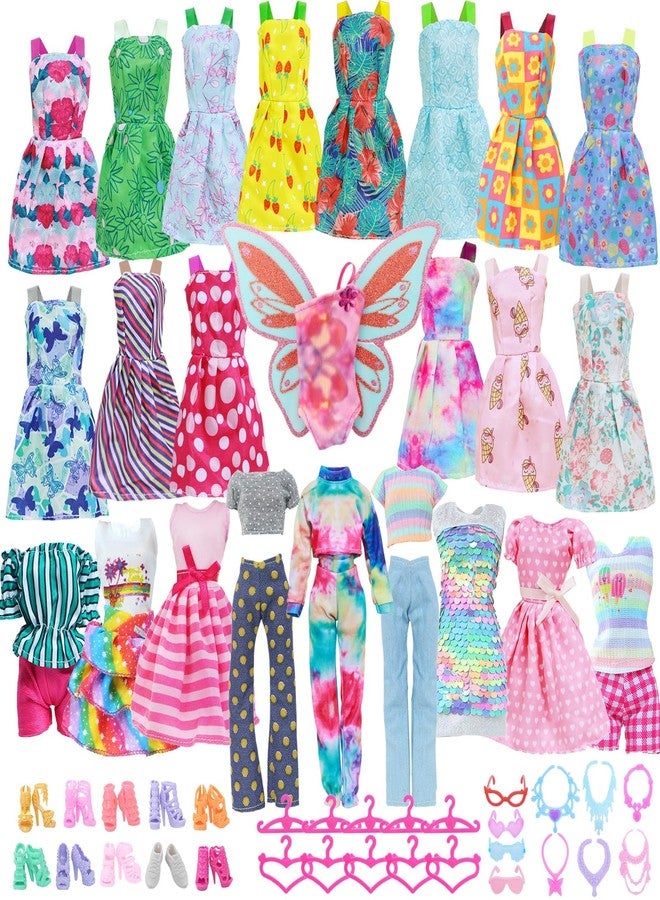 BLIJOLA 43Pcs Doll Clothes and Accessories Pack Including 10 Mini Dresses 3 Handmade Fashion Clothing Outfits Sets 10 Shoes 20 Cute Accessories for 11.5 inch Girl Doll - Image 1