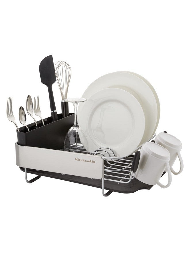KitchenAid Compact, Space Saving Rust Resistant Dish Rack with Removable Flatware Caddy and Angled Self Draining Drainboard, 16.06-Inch, Black - Image 2