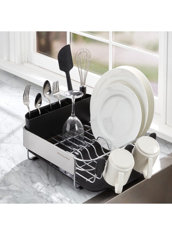 KitchenAid Compact, Space Saving Rust Resistant Dish Rack with Removable Flatware Caddy and Angled Self Draining Drainboard, 16.06-Inch, Black - Image 4