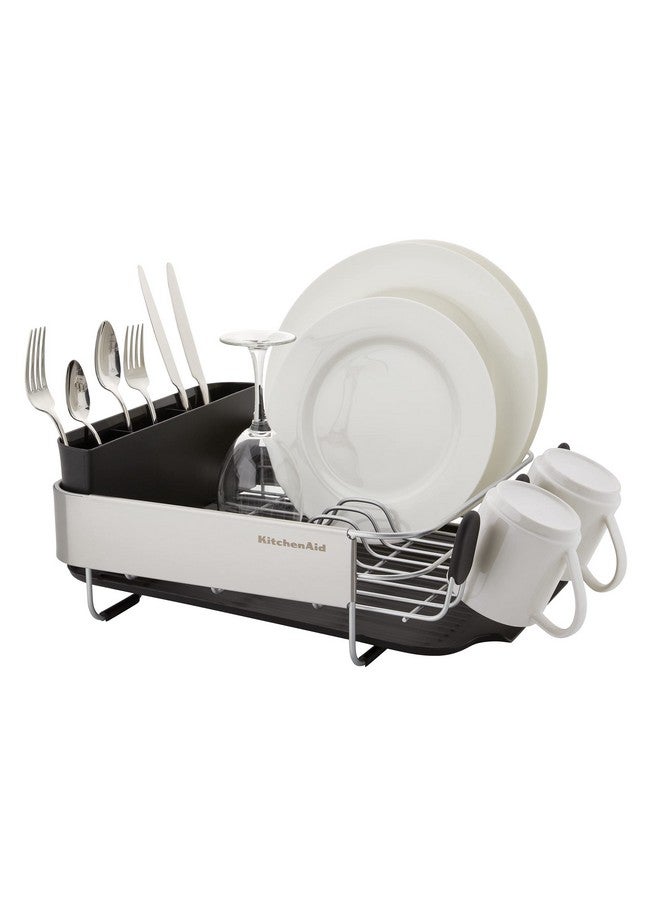 KitchenAid Compact, Space Saving Rust Resistant Dish Rack with Removable Flatware Caddy and Angled Self Draining Drainboard, 16.06-Inch, Black - Image 3