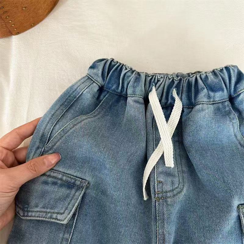 Children'S Shorts 2025 Boys And Girls Solid Color Pocket Workwear Shorts Baby'S Denim Pants Trendy - Image 5