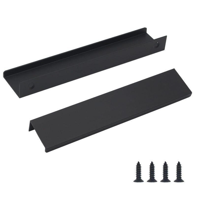 Hanihua 5 Pack Black Cabinet Handles Modern Finger Edge Pulls For Cabinets 5.9Inch/150Mm Length, Finger Drawer Pulls Kitchen Drawer Tabs Pull Hardware Concealed Tab Aluminum - Image 1