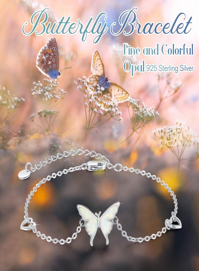 CUOKA MIRACLE Butterfly Bracelet 925 Sterling Silver Opal Bracelet Adjustable Butterfly Jewelry Birthday Gifts for Women - Image 5