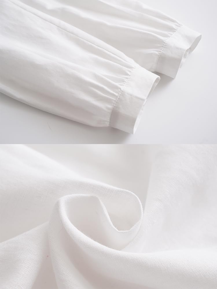 Minibee Women's Casual Cotton Linen Blouse Plus Size High Low Shirt Long Sleeve Tops Coffee - Image 4