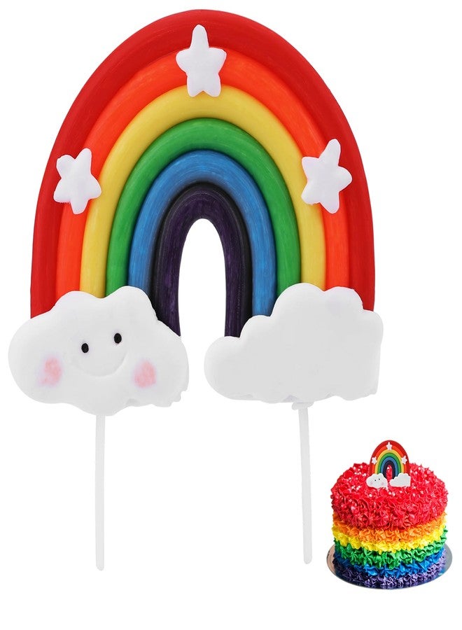 Sliverdew Soft Pottery Cute Rainbow Star Cloud Cake Decorations - Colorful Rainbow Cupcake Topper - Personalized Reusable Happy Birthday Cake Topper - Birthday Party Decorations Supplies - Image 1
