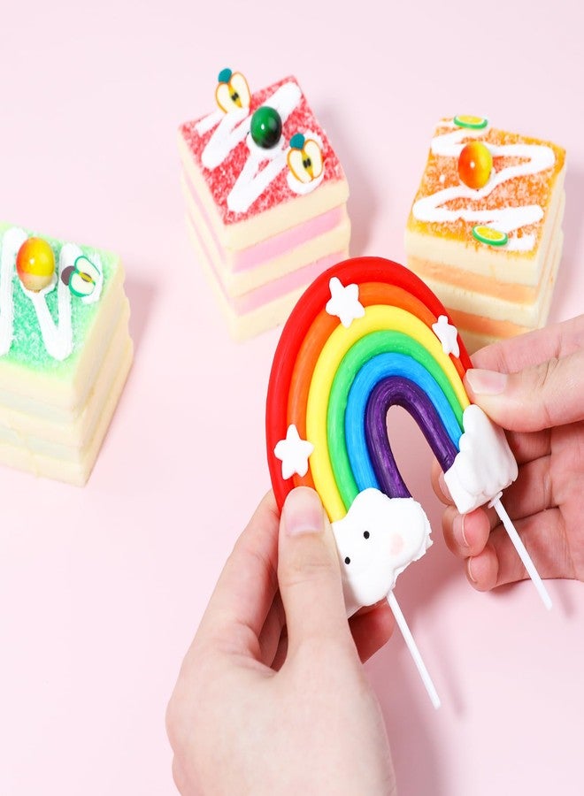 Sliverdew Soft Pottery Cute Rainbow Star Cloud Cake Decorations - Colorful Rainbow Cupcake Topper - Personalized Reusable Happy Birthday Cake Topper - Birthday Party Decorations Supplies - Image 2