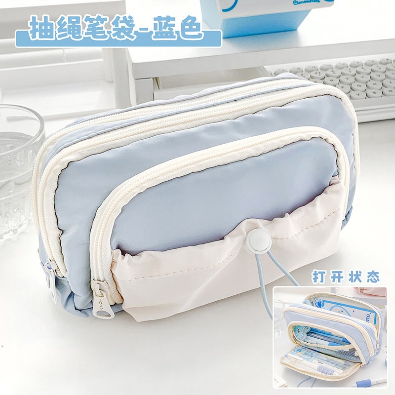 High-looking pencil case large capacity girl creative junior high school primary school student multi-layer storage pencil case stationery box ins style Blue 