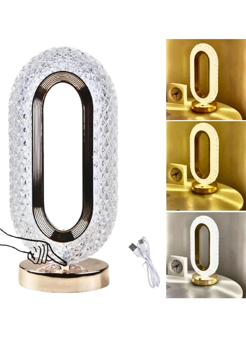 ELTRAZONE LED Oval Shaped Crystal Table Decorative Night Light Lamp with Touch Sensor | 3 Adjustable Color Shades | Modern Indoor Lighting for Home, Office, Bedroom, Living Room | Elegant Gift Idea for Special Occasions | Energy Efficient, Easy to Use - Image 1