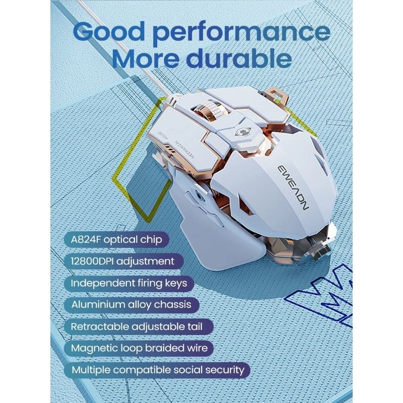 Eweadn G5 Wired USB Gaming Mouse with Optional Mute, Macro Function Key, Grey - Image 5