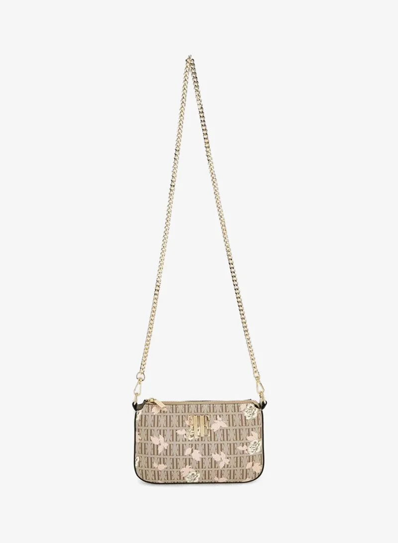 ELLE Floral Monogram Print Crossbody Bag With Chain Strap