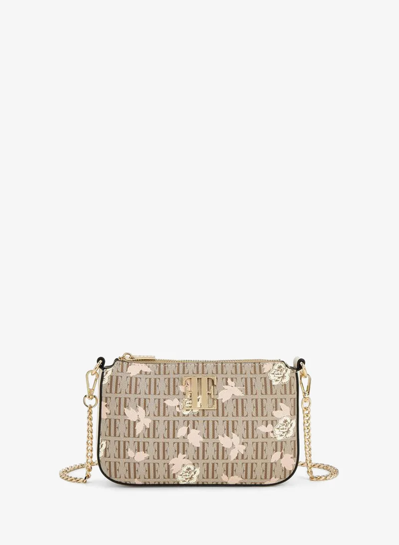 ELLE Floral Monogram Print Crossbody Bag With Chain Strap