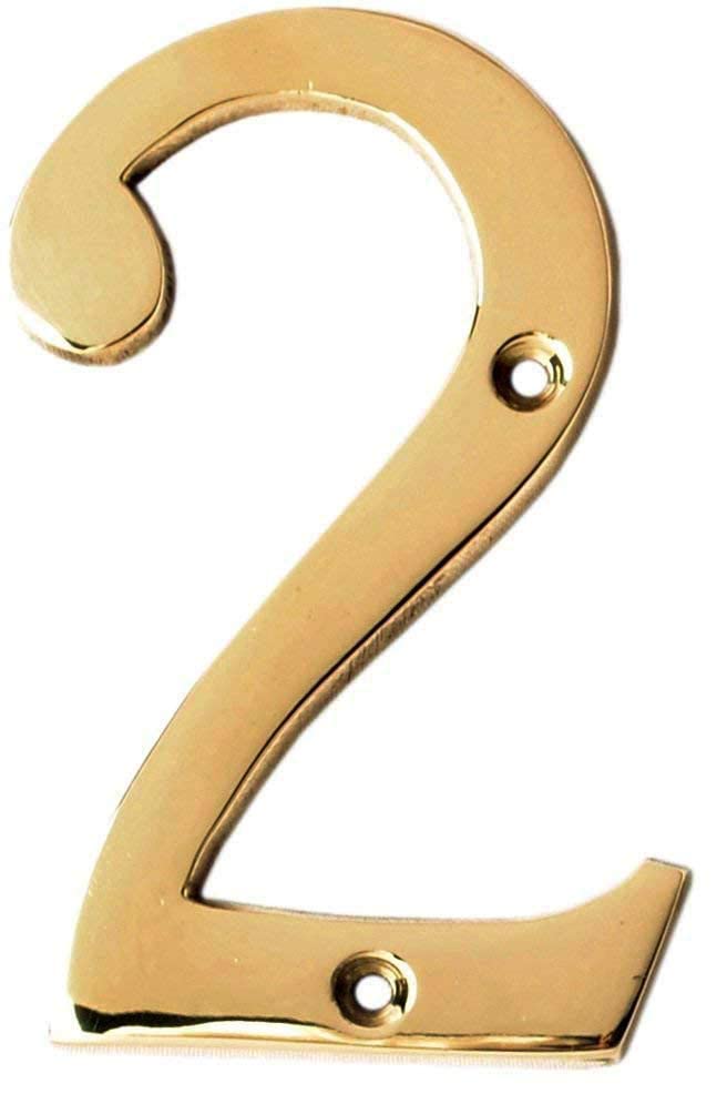 eSplanade 4" Brass House Hotel Door Number Plaque Sticky Numeric Numerical Digit 0-9 (2(two)) - Image 1