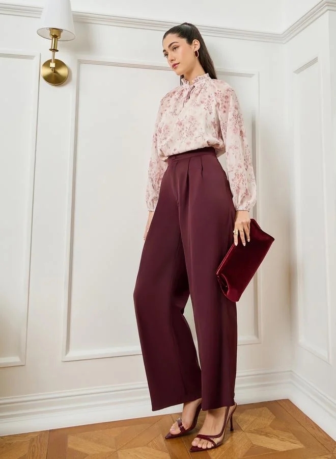 Styli Women Pink Floral Print Tie Neck Blouse