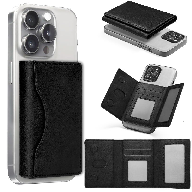 PINKE Magnetic Phone Wallet Card Holder, Compatible with MagSafe Wallet for iPhone 16/15/14/13/12 Pro Max/Pro/Plus, Trifold Slim Minimalist Leather Wallet for Men (Black) - Image 2