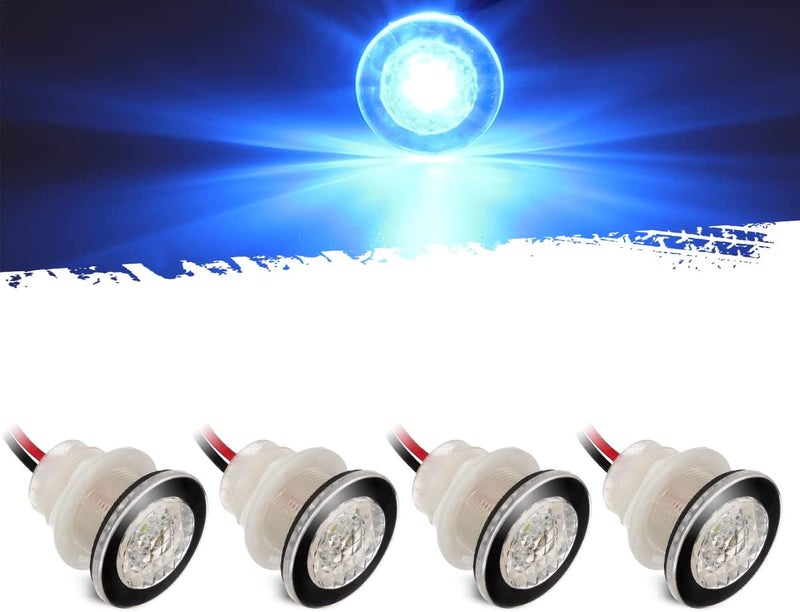 Partsam 4Pcs 1-1/4" Livewell Blue Outdoor Path Garden Yard Stair LED Deck Step Lights Clear Lens, Mini Round Led Boat Lights 12V Interior Exterior Under Water IP68 - Image 1