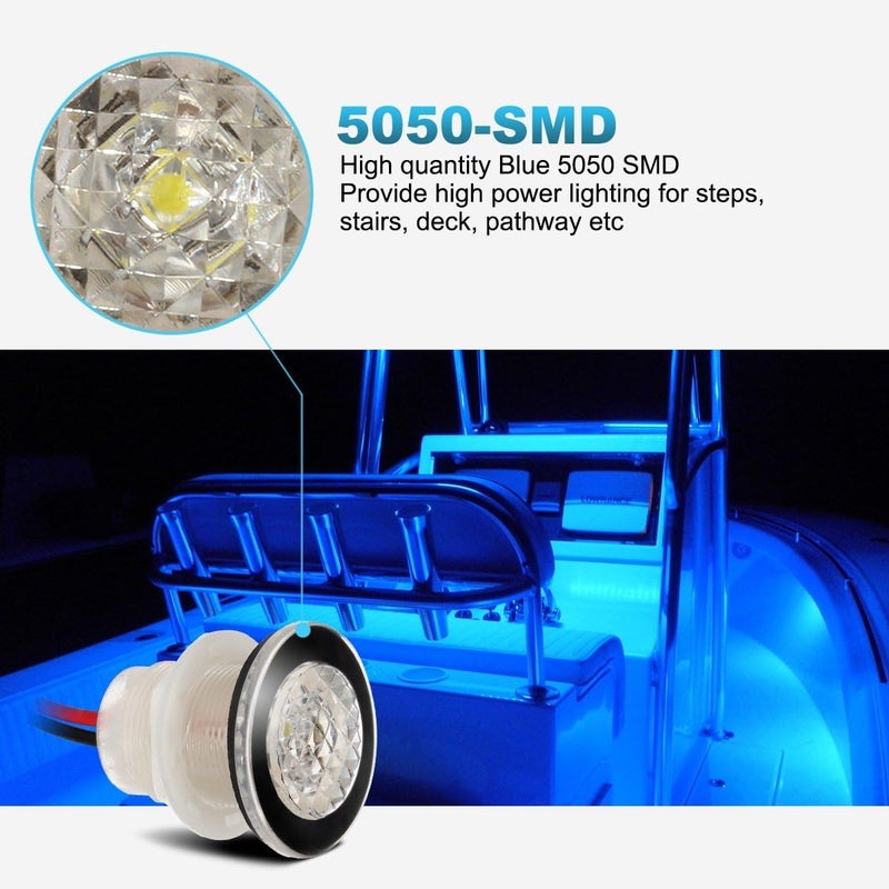 Partsam 4Pcs 1-1/4" Livewell Blue Outdoor Path Garden Yard Stair LED Deck Step Lights Clear Lens, Mini Round Led Boat Lights 12V Interior Exterior Under Water IP68 - Image 4