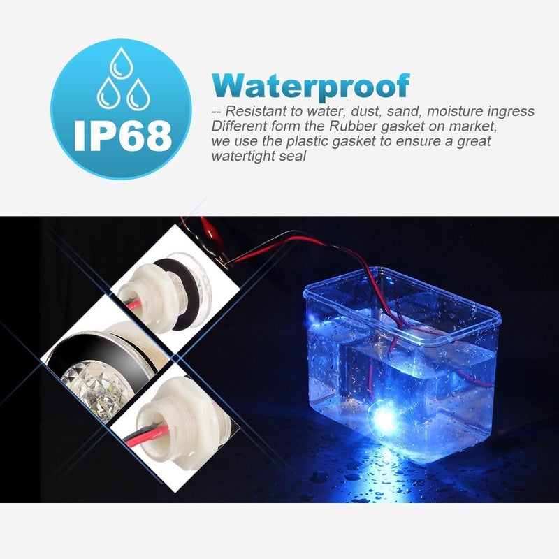 Partsam 4Pcs 1-1/4" Livewell Blue Outdoor Path Garden Yard Stair LED Deck Step Lights Clear Lens, Mini Round Led Boat Lights 12V Interior Exterior Under Water IP68 - Image 5