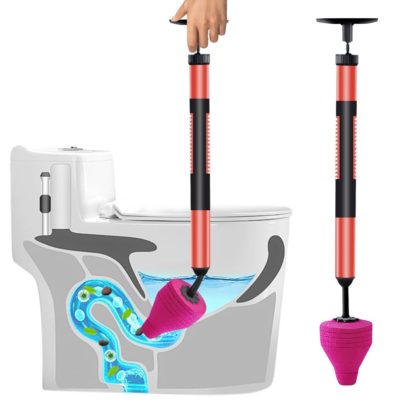 High Pressure Toilet Unblock, One Shot Toilet Pipe Plunger, Upgraded Stainless Steel Toilet Plunger Kit, High Pressure Air Drain Clog Remover Plumbing Tool for Toilet, Bathroom, Floor Drain, Sewer