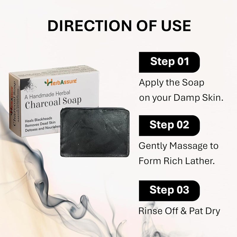 HerbAssure Handmade Herbal Soap Set 2 Charcoal Soaps for Blackheads and Dead Skin 2 Kapoor Soaps for Acne Pack of 4 - Image 4